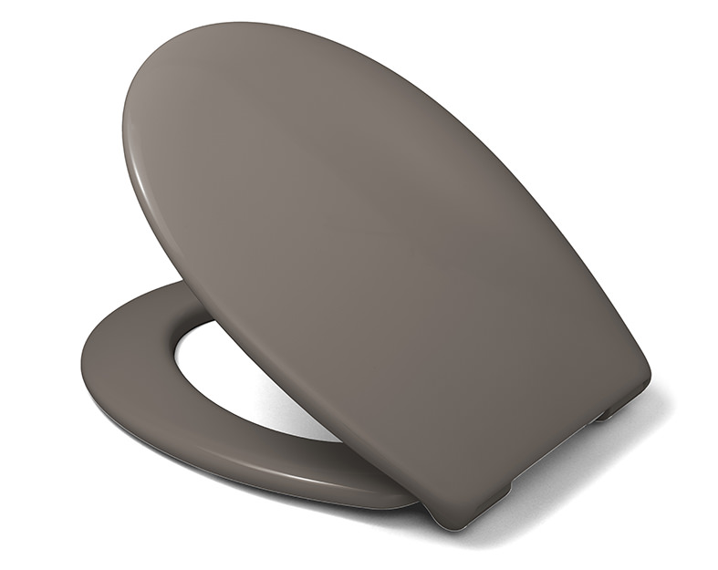 WC-Sitze in dunklen Farben wie braun, schwarz oder grau wirken edel und schaffen einen Kontrast zur hellen Keramik.