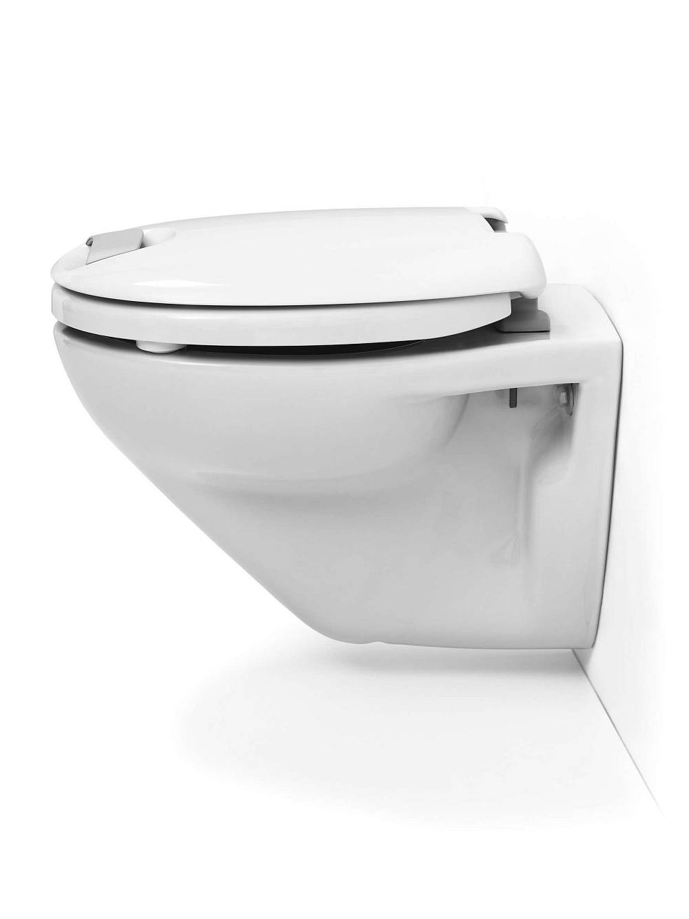 Raised toilet seat from HAROMED with closed lid.