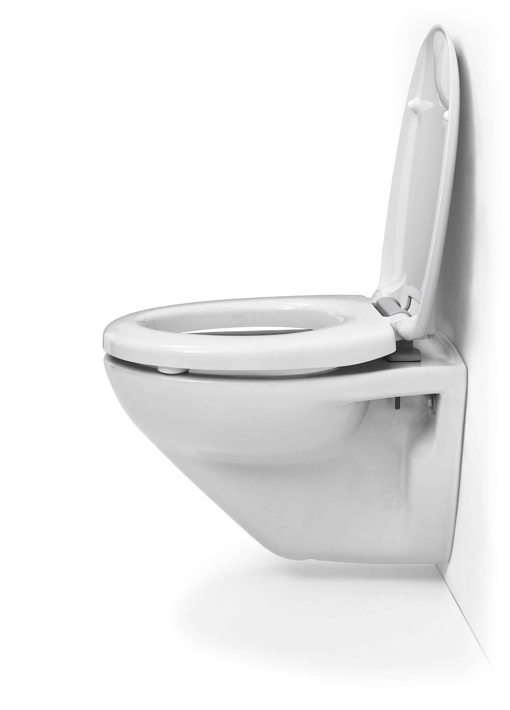 Raised toilet seat from HAROMED with open lid.