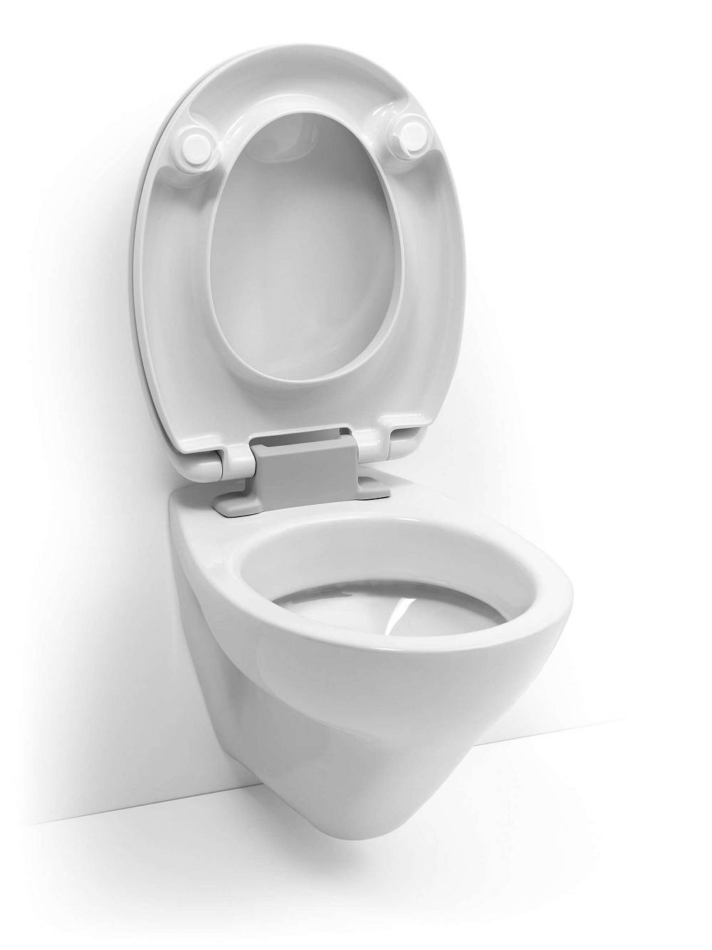 Darstellung komplett geöffneter HAROMED Toilettensitz mit SoftClose®.