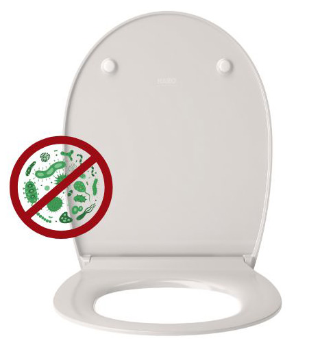 WC-Sitze aus Duroplast verfügen dank der glatten Oberfläche über eine antibakterielle Wirkung. Diese Eigenschaft macht sie widerstandsfähiger gegen chemische Reiniger.