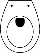 Toilet seat design in the US-shape “oval narrow back”. Diagram of a toilet seat ceramic with an oval, tapering shape.