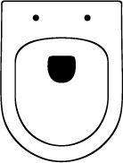 Diagram of a large toilet ceramic for rounded toilet seats in a D-shape.