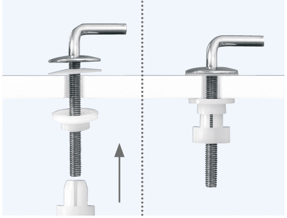 Illustration d'une solution de fixation FastFix pour un maintien stable du siège des toilettes.