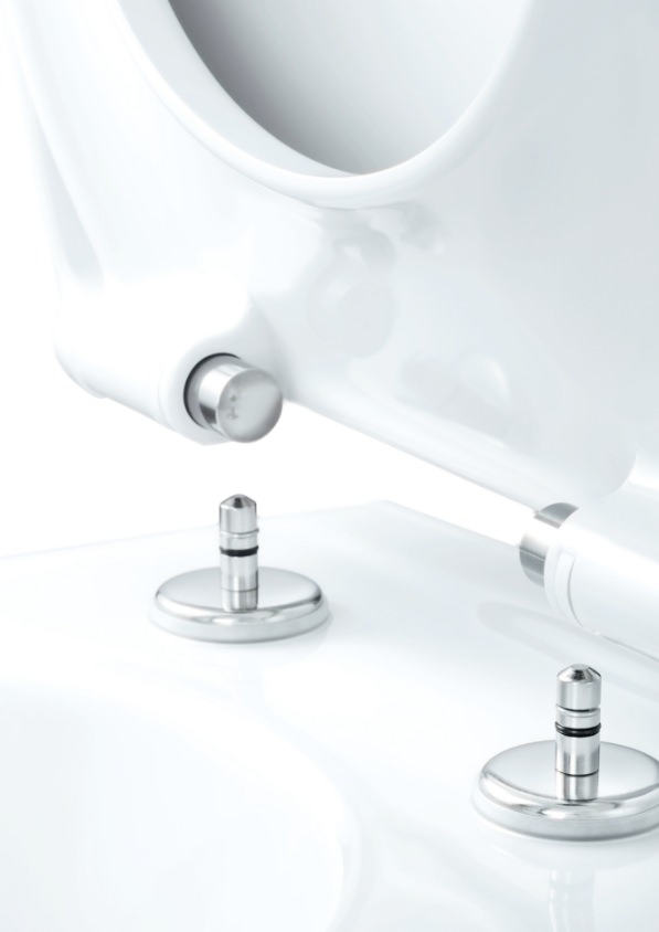 Quick and easy toilet seat and ceramics cleaning through removable hinges with the TakeOff® feature. TakeOff® hinges for quick and easy toilet cleaning.