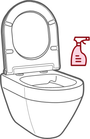 Diagram for correct cleaning of the hinges of a toilet seat.
