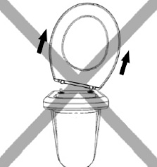 When removing it, make sure that the toilet seat is not tilted and that both hinges are removed simultaneously. Image of a non-recommended removal of a toilet seat with TakeOff® feature.