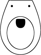 Diagram of a toilet seat ceramic with an oval, tapering shape.